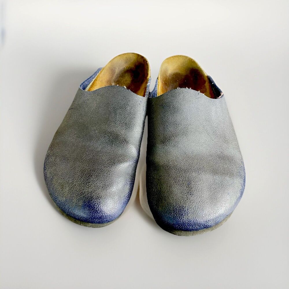 Birkenstock Birki's Amsterdam Clogs Navy Leather Upper. Size 39/8 USA Narrow/Med - Picture 2 of 8